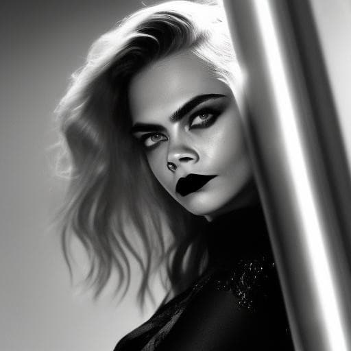 Cara Delevingne, made in Gradient. Defunct mobile app, it still exists but only does face editing not image generation