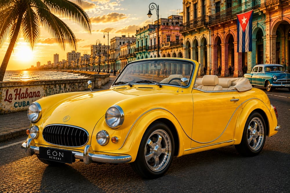 ÉON NEWONE GT SPORT CABRIOLET — HAVANA SUNSET

Retro spirit. Cuban light. A road waiting to be driven.

Would you drive it?