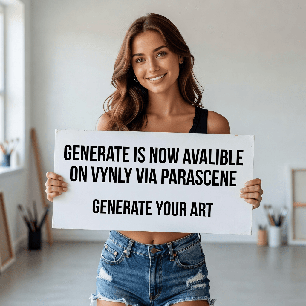 cute young woman in sexy clothes holding a sign generate is now avalible on vynly via parascene generate your art