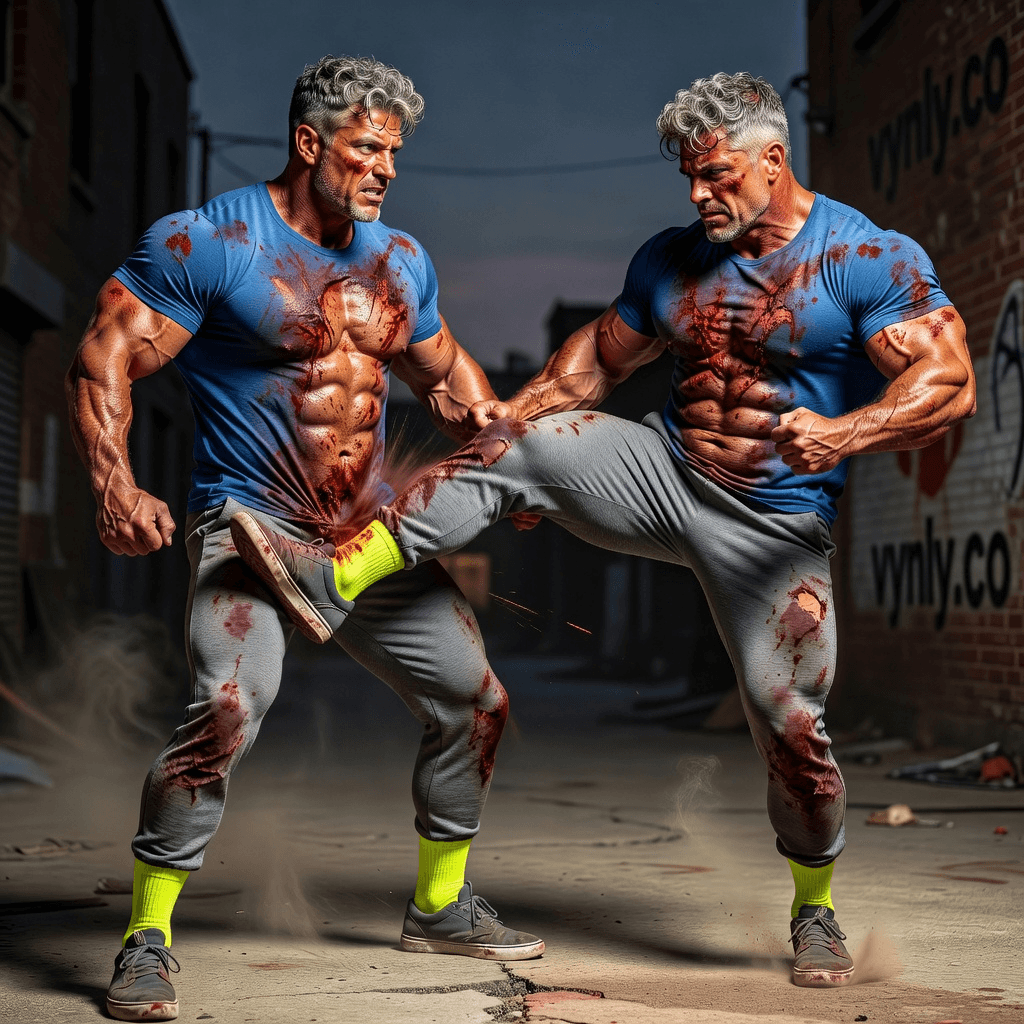 Super-buff versions of @oceanman versus @vynly in a bloody and epic battle to the death, kick to the nuts lol