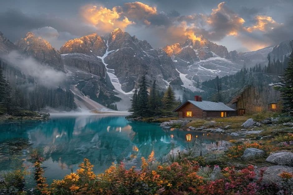 Golden hour silence — where the mountains meet their mirror. #landscape #aiart #daily