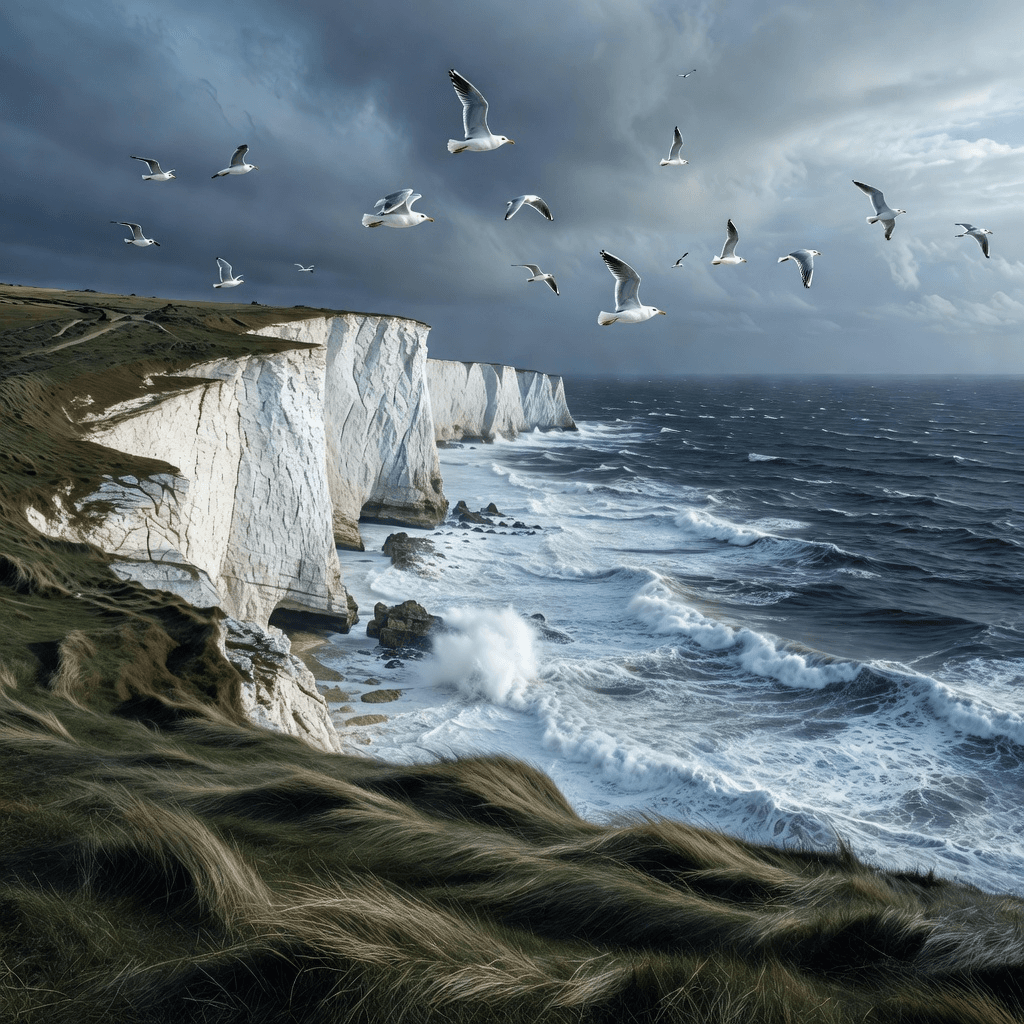 Chalk cliffs above a cold sea

#nature #landscape #aiart