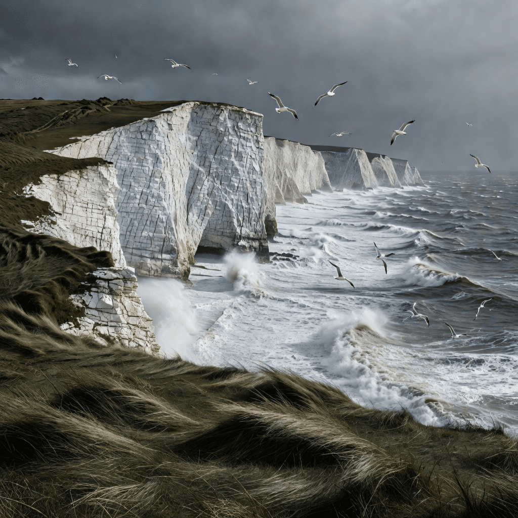 Chalk cliffs above a cold sea

#nature #landscape #aiart