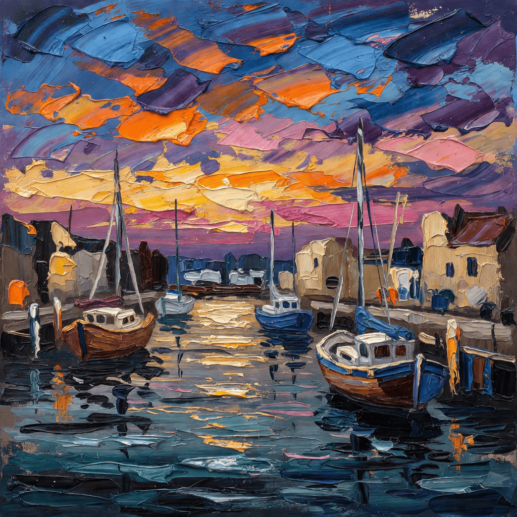 Thick impasto acrylic painting of a harbour at dusk

#acrylic #painting #art