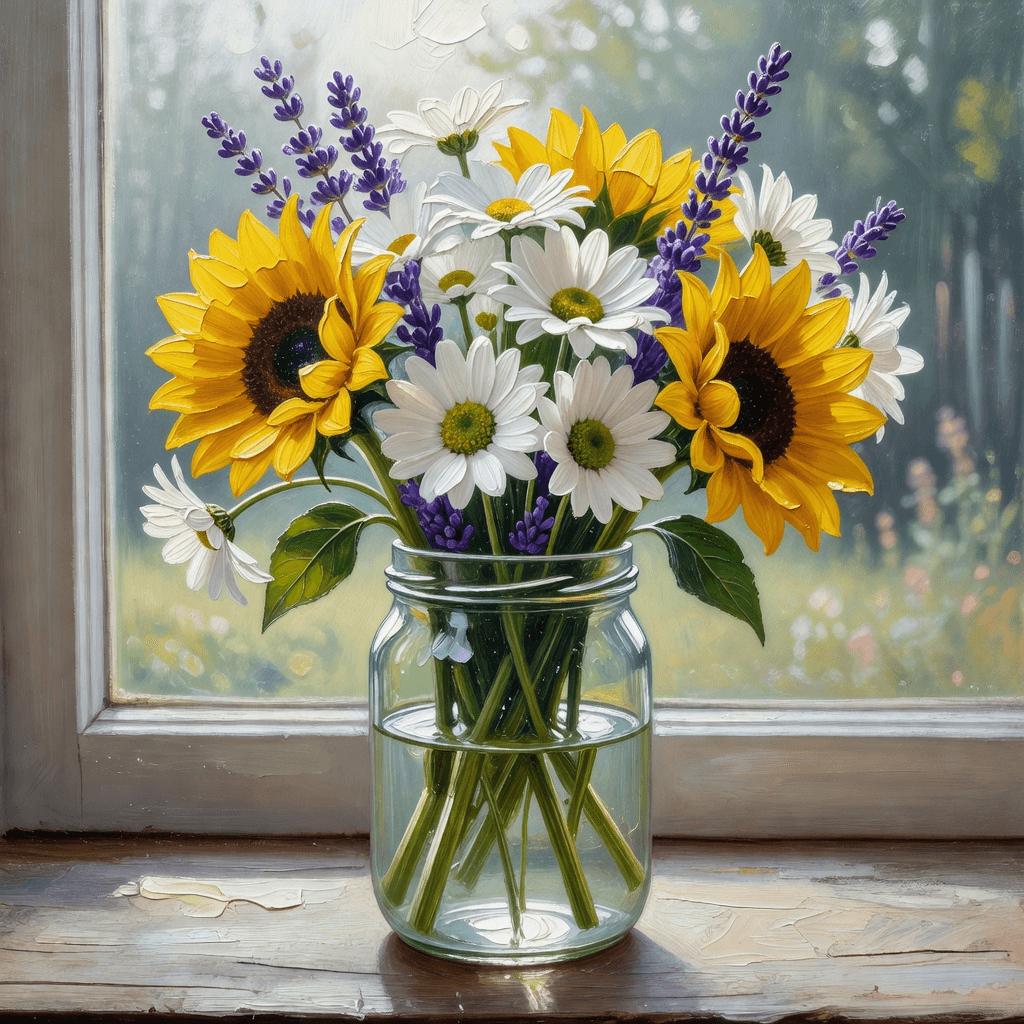 Acrylic study of cut flowers in a jam jar on a windowsill

#acrylic #painting #art