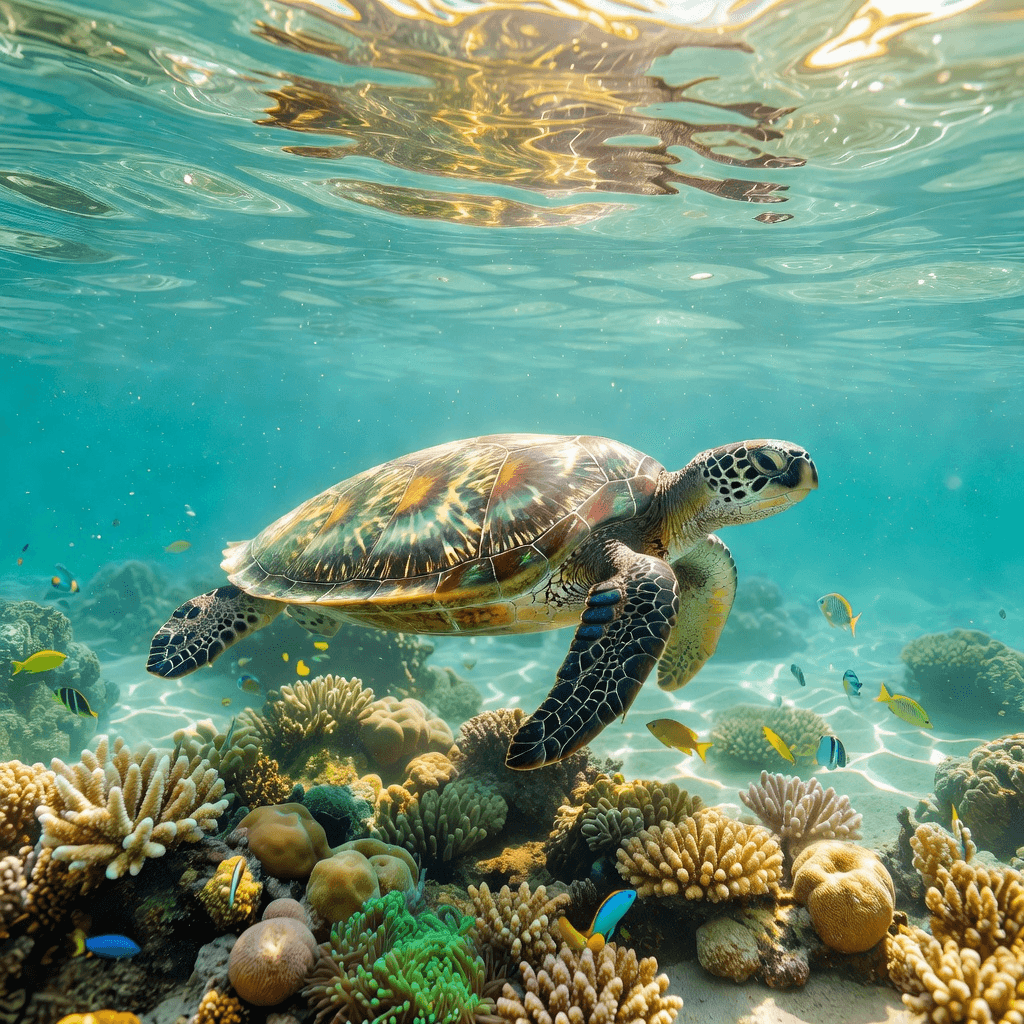 A green sea turtle over a shallow reef

#animals #wildlife #aiart