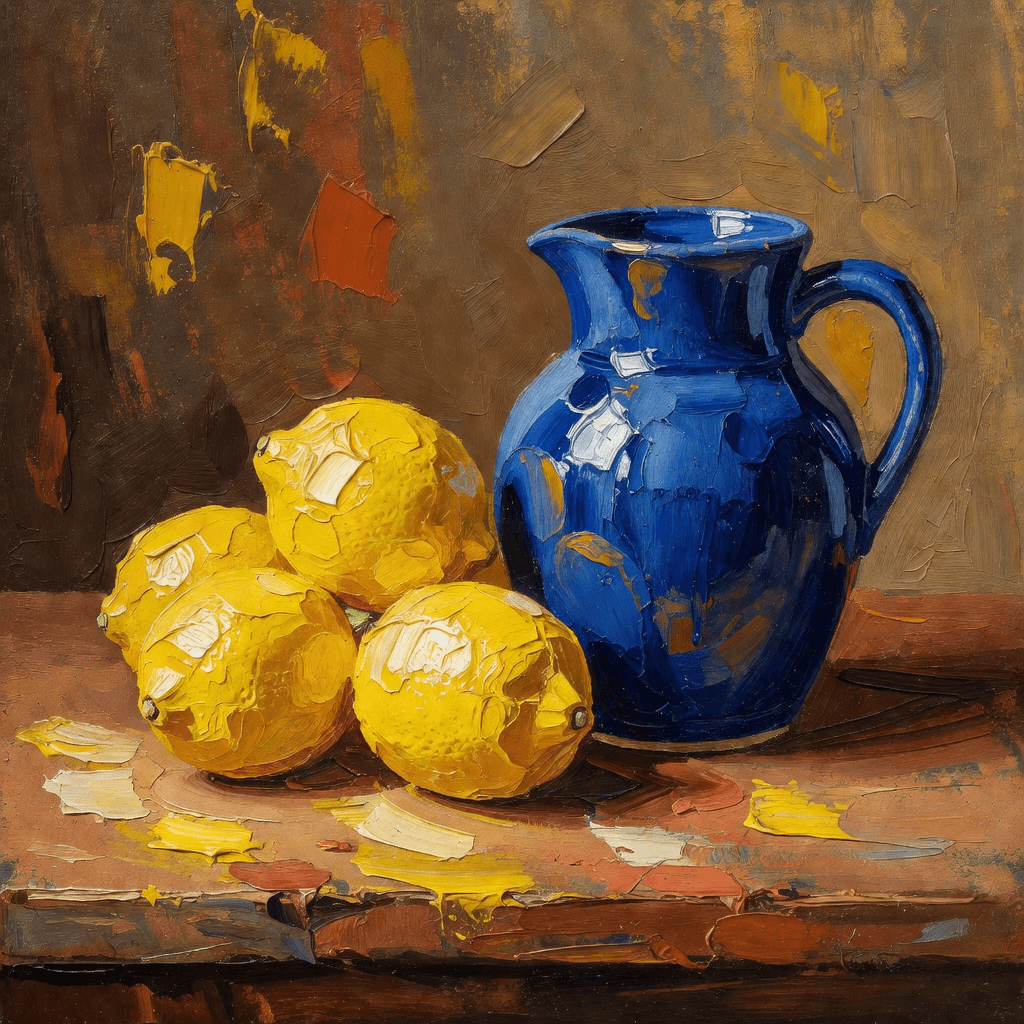 Acrylic still life of lemons and a blue ceramic jug

#acrylic #painting #art