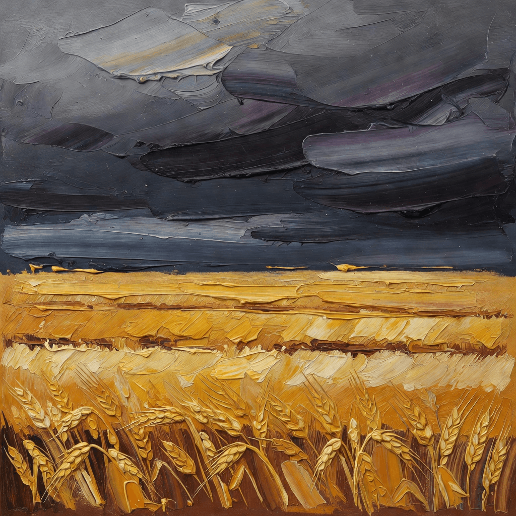 Palette-knife acrylic of a wheat field under a heavy sky

#acrylic #painting #art