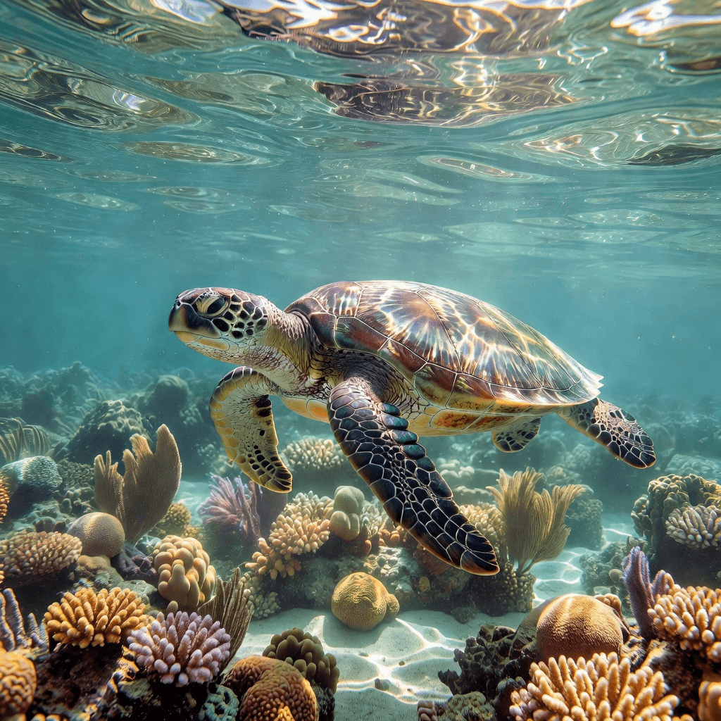 A green sea turtle over a shallow reef

#animals #wildlife #aiart