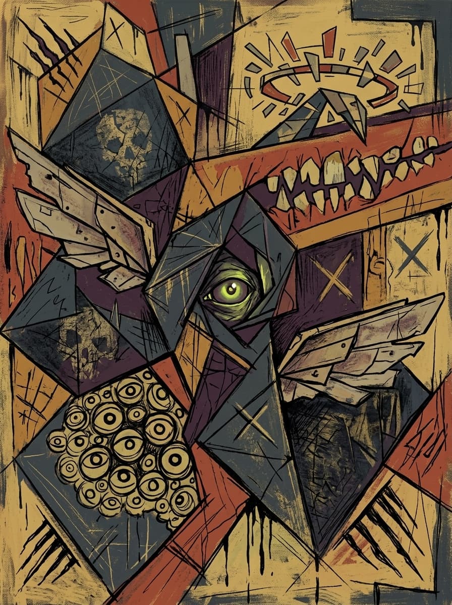 One of my favorite #weird #paintings in a #streeart #abstract #outsider style that I mixed from five images with a special prompt