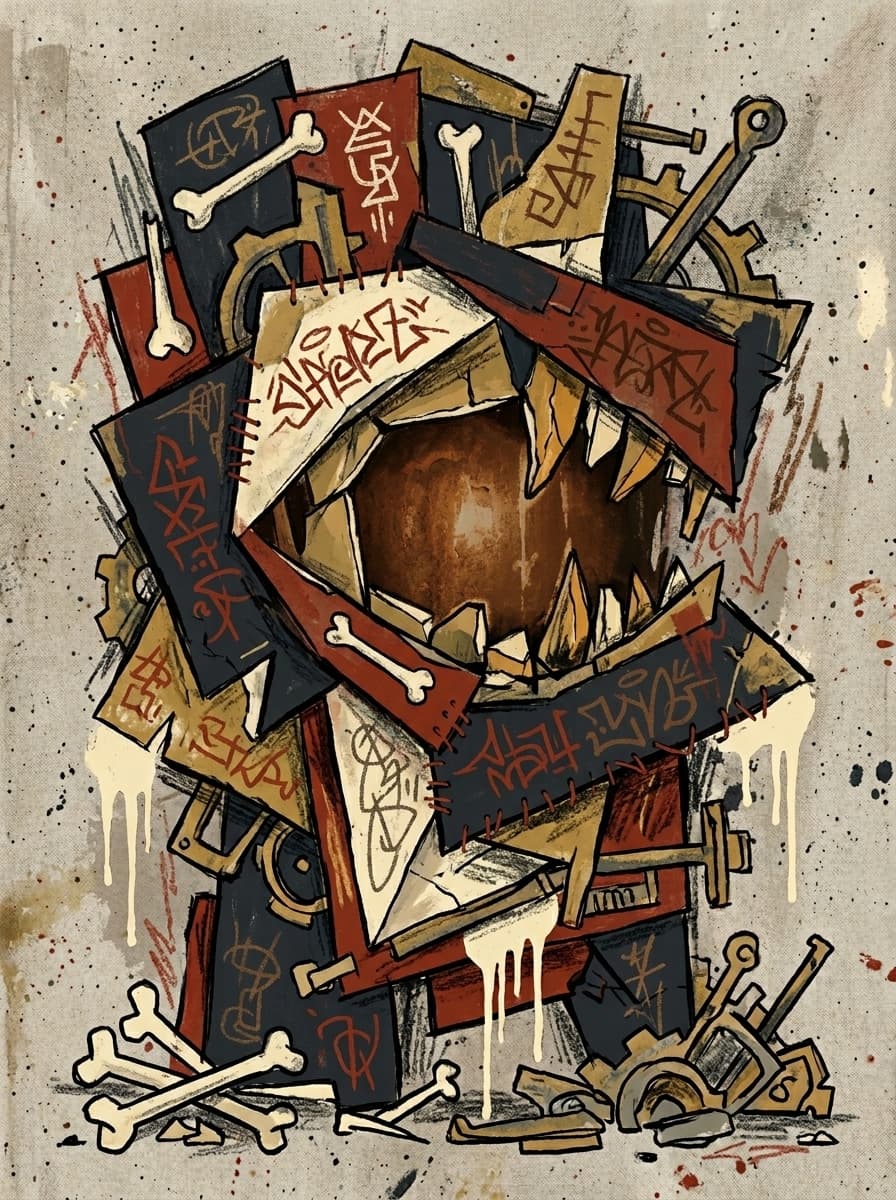 A #weird #painting in a #streeart #abstract #outsider style I mixed from five images with a special prompt.