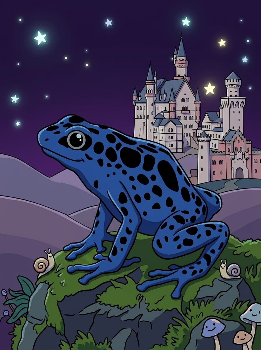 Why not doing more #curare #frogs? This one is inspired by the "adventure time" drawing style and in front of kinda #Neuschwanstein #castle because... ehhhh
