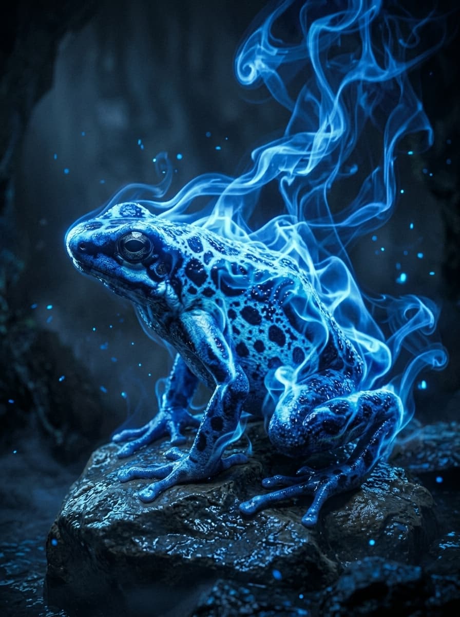 Another experiment with the prompt from @kellybrokit she used for her frog. This time I changed green to blue and frog to curare frog (I love them) and prompted unreal engine and more realism with the result. Made with Google Flow