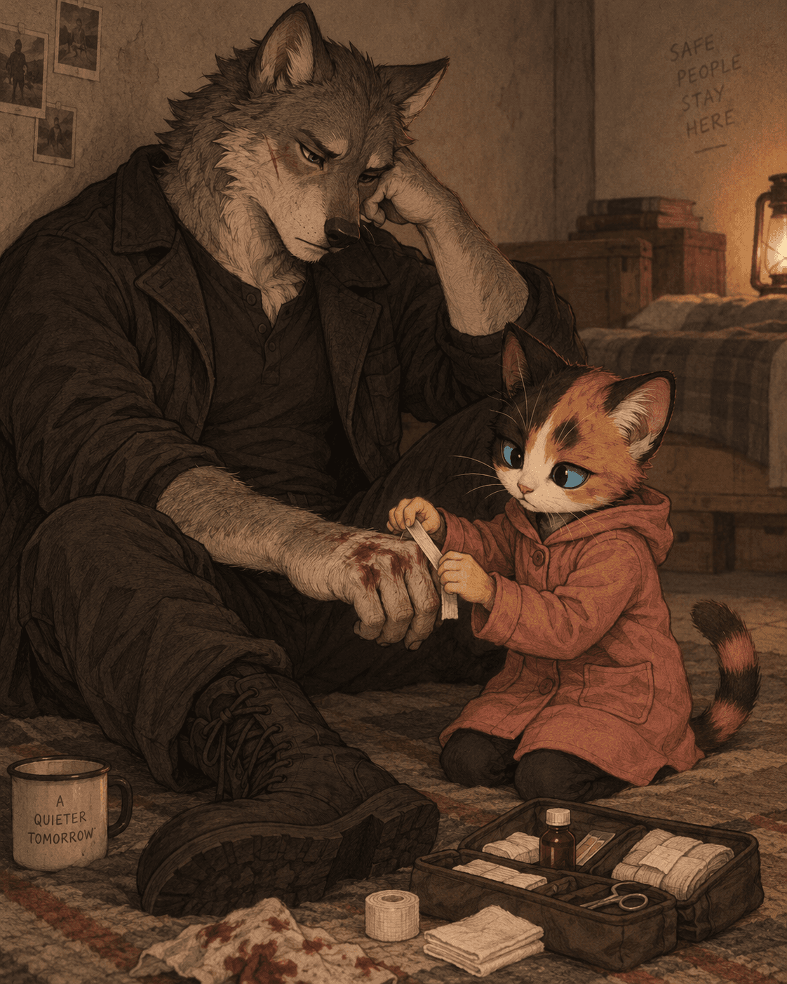 Crowhurst OCs: Clay AU - contract killer becomes reluctant adoptive father to a mysteriously stoic kitten he names Clara #claymercer #crowhurst #oc #ocs #originalcharacter #originalcharacters #claramercer #furry #anthro