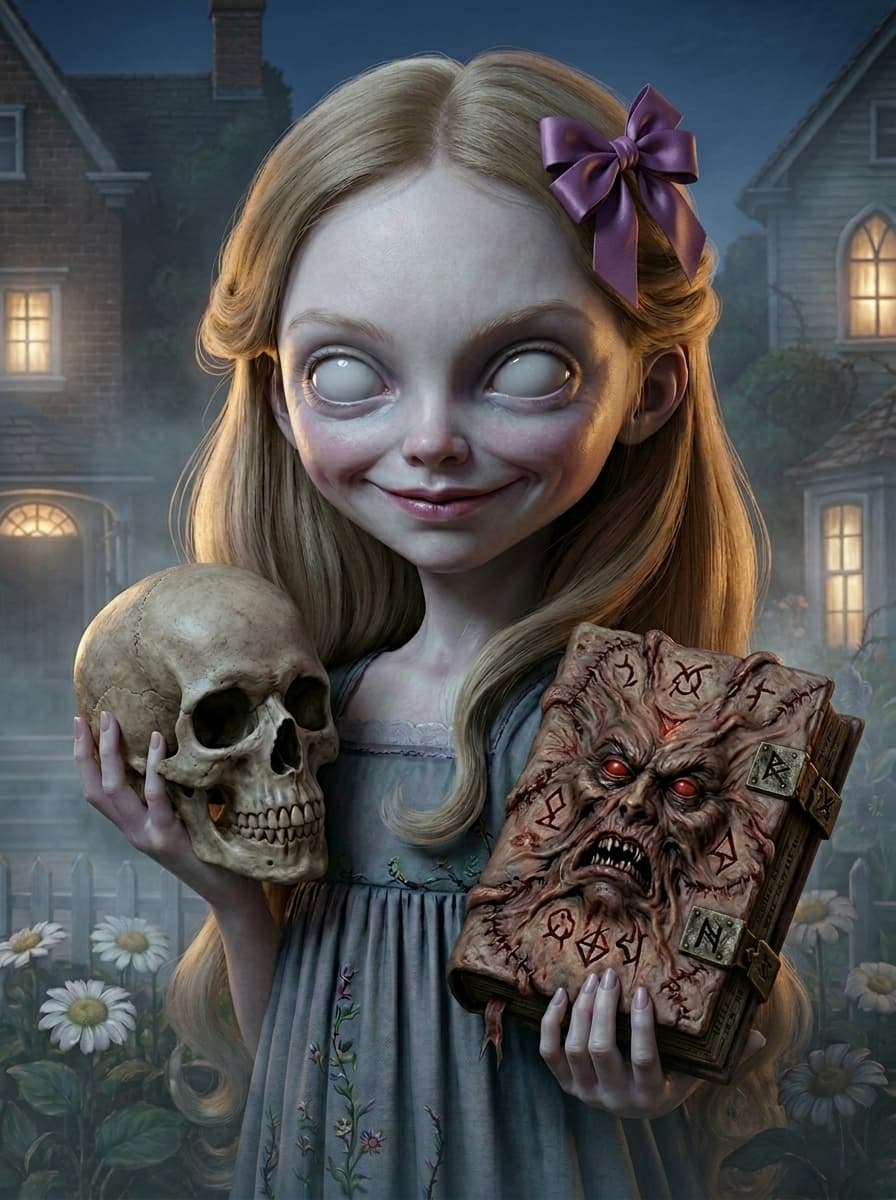Reworked an old image of a kitschy cute #girl and did a more #creepy one out of it. Made with Google Flow.