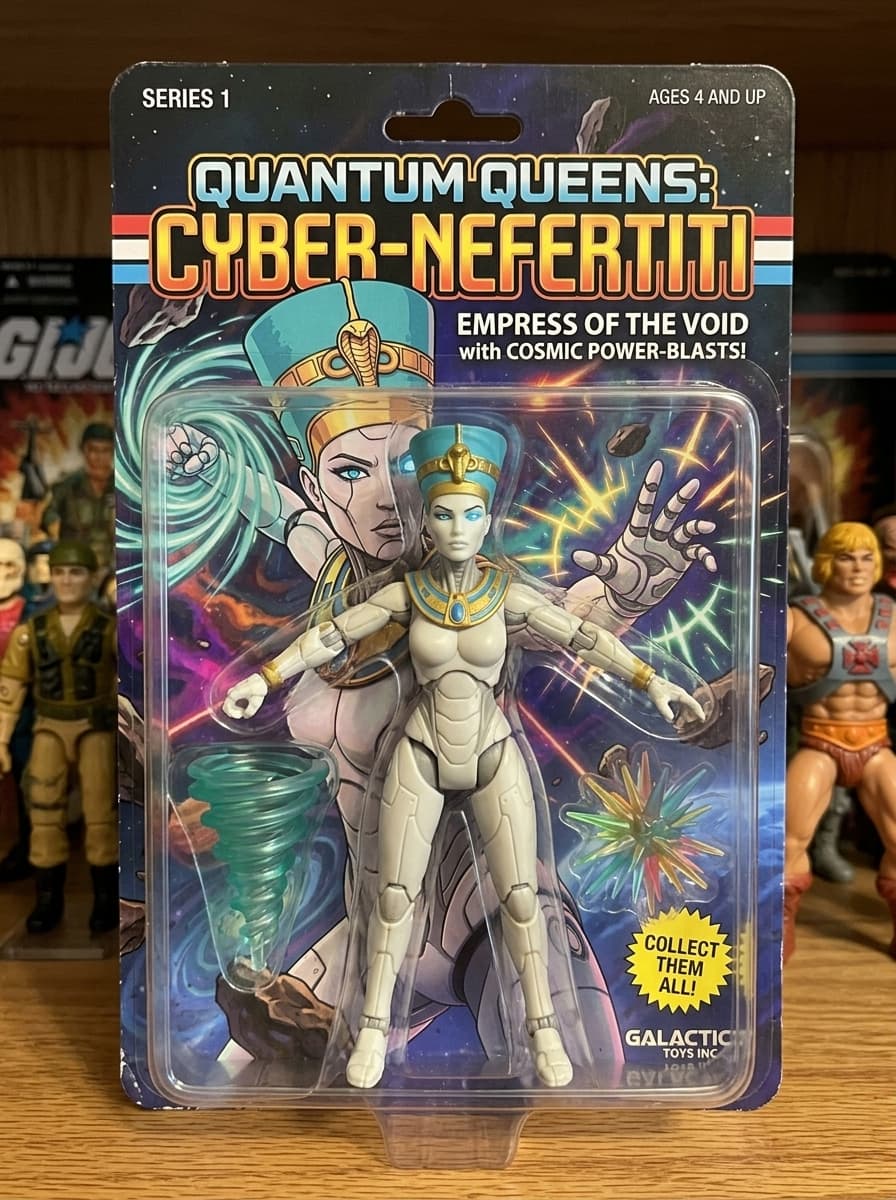 I love her. Built that #figure of a #robotic #nefertiti on base of the image you see on the packaging (which I did before). Made with Google Flow