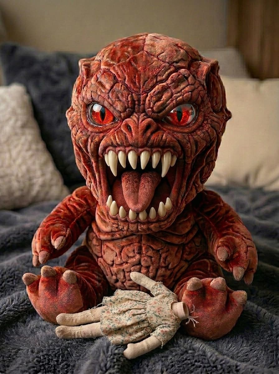 Isn't it cute? ๐ Did this #plush #toy with a reference image of a #demonic #alien I accidentaly created while trying some other stuff. Made with Google Flow