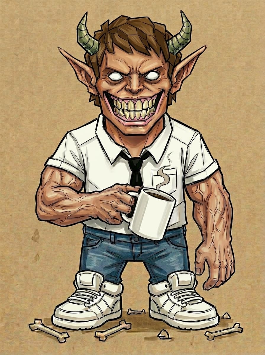 This little #monster or #demon guy started by randomly mixing 7 images and remixing the results and some other images as well as some prompting further and further. Mixed an old #photo of #myself into it too