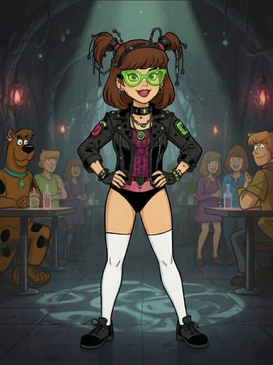 For @oceanman : #Cybergoth #Velma in thong with thigh highs
