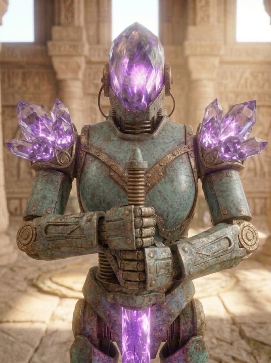 #Gemstone #Entity ...
I don't know why, but I didn't get the color/transparency of the other form of gemstones you see in image 2 identical without changing the colors or the transparancy of the gemstone on the left shoulder (tried several prompts)