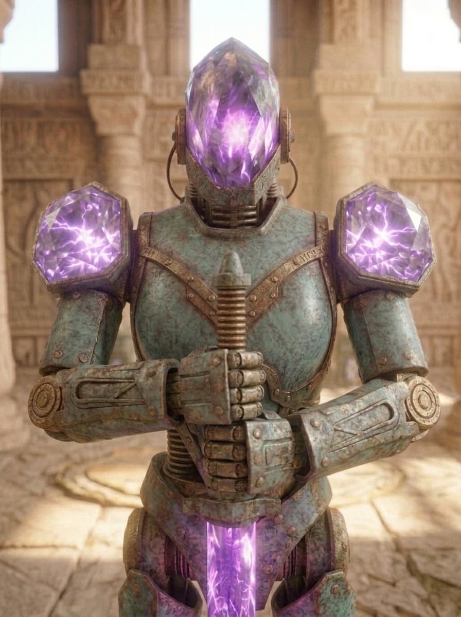 #Gemstone #Entity ...
I don't know why, but I didn't get the color/transparency of the other form of gemstones you see in image 2 identical without changing the colors or the transparancy of the gemstone on the left shoulder (tried several prompts)