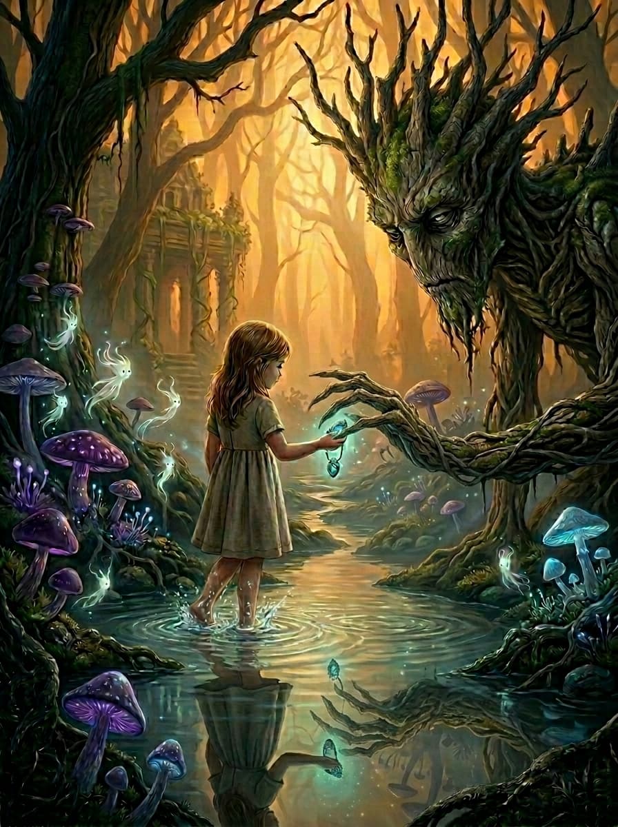 Played with an image that Gentube created (see image 2) in Google Flow. I like the #tree creature, but I'm not sure if the hand in the background is big enough.