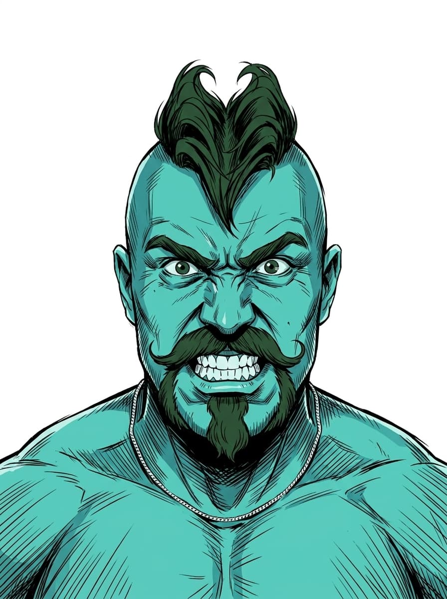Some parts of a character evolution. Started with realism and got this # manga #dürer and unreal engine mixed #bearded #muscular #punk guy with a #scar