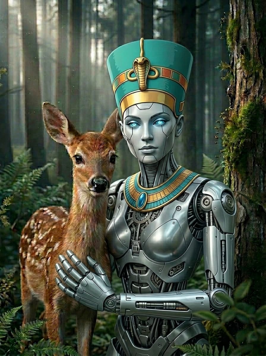 Created a #remix out of two of my ideas/images. #robot #Nefertiti and a #cute #deer. Made with Google Flow