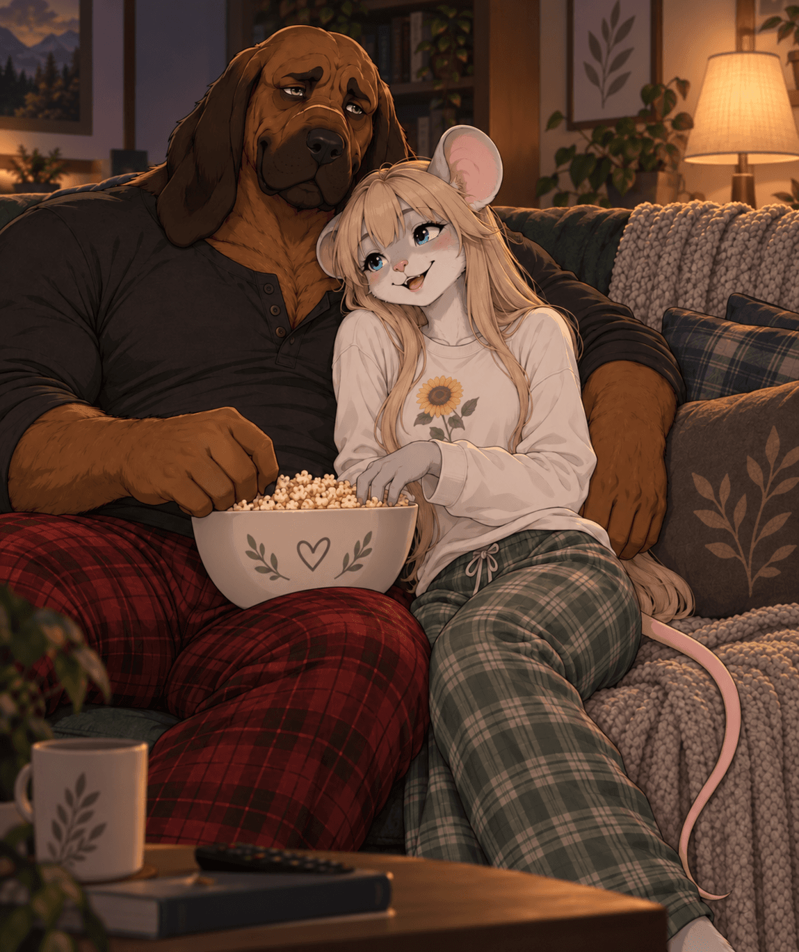 Crowhurst OCs: Rook/Penny's cozy movie date night #oc #originalcharacter #rookcalder #pennybrightwick #anthro #furry #aiart
