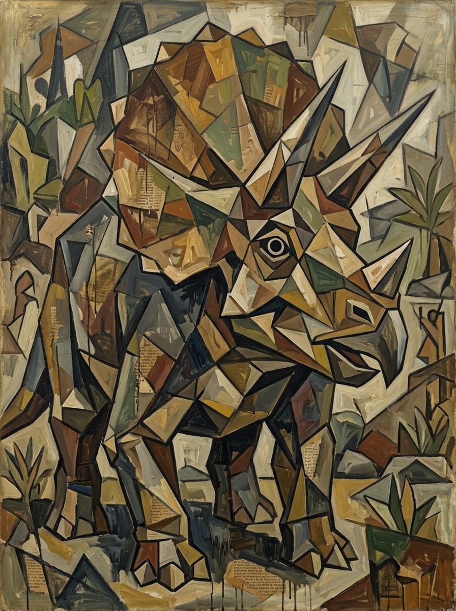 CHALLENGE IDEA: Have you ever tried cubist styles with the AIs you use (without a reference image or pre-trained model)?
****************************************************
I tried to do a #triceratops in a #wild #cubist style like the "three musicians" from picasso. But at the moment I only get analytical cubism (tried different prompts). Made with Google Flow.