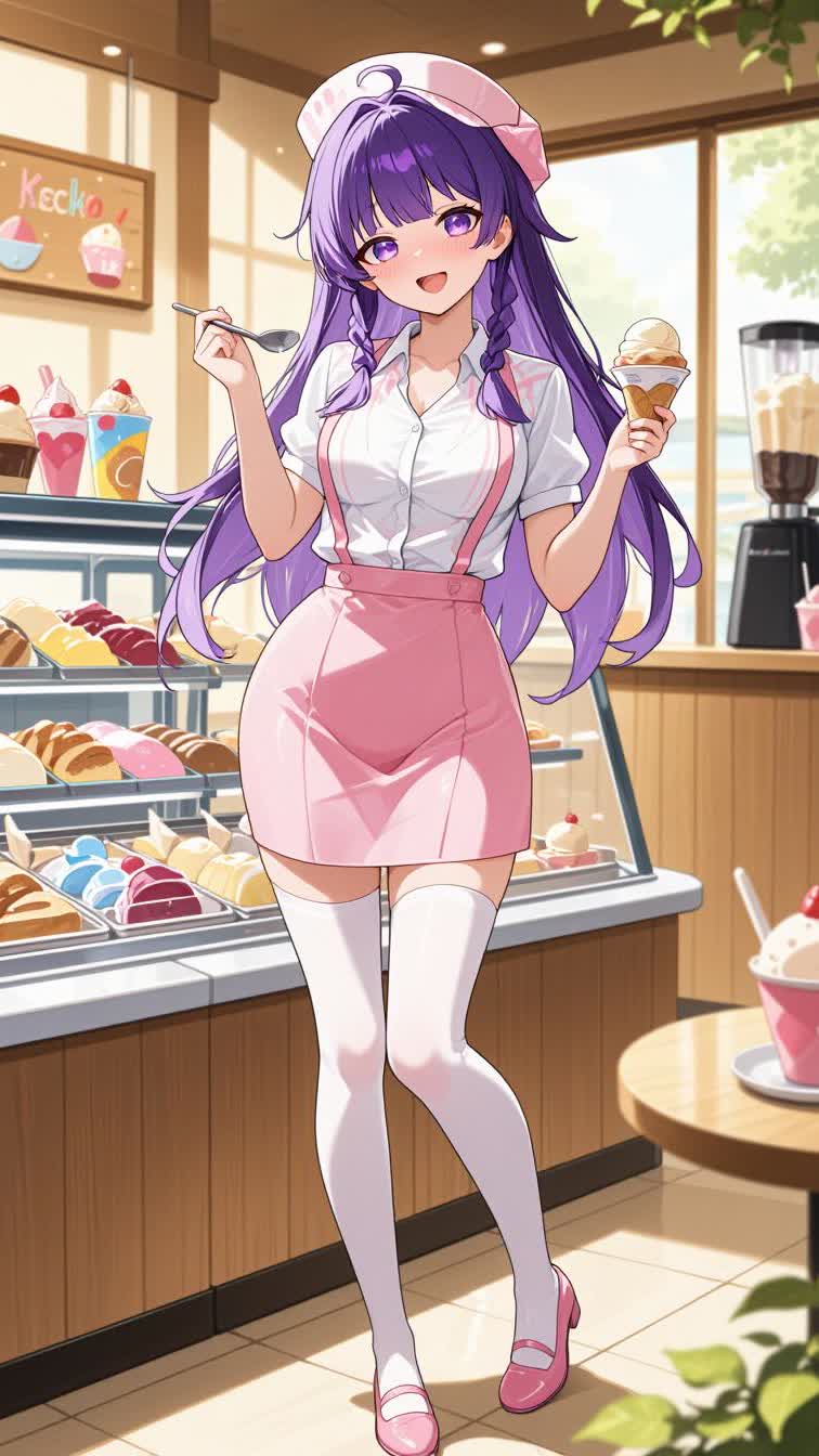 Summer officially starts, so Kiko decided it was finally time to add ice cream to the café menu. Because if summer had a flavor, it would probably taste like melting ice cream, cold drinks, sunshine, and absolutely no responsibilities 🍦☀️💜