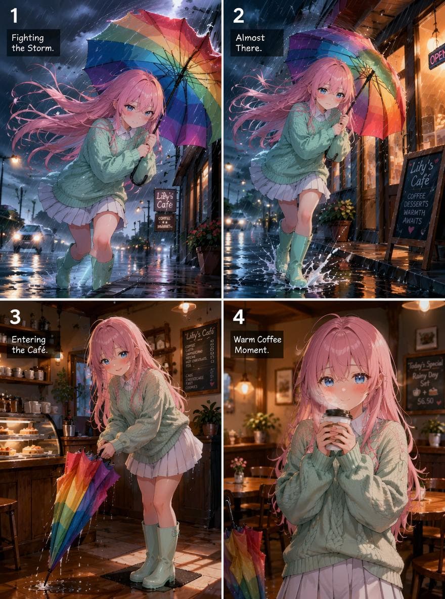 Lily barely made it to BaristaGirls café through a violent storm… but it’s the east wind that truly unsettles her — she’s scared it might carry away the café, the girls… and maybe even her too 🌧️☕️