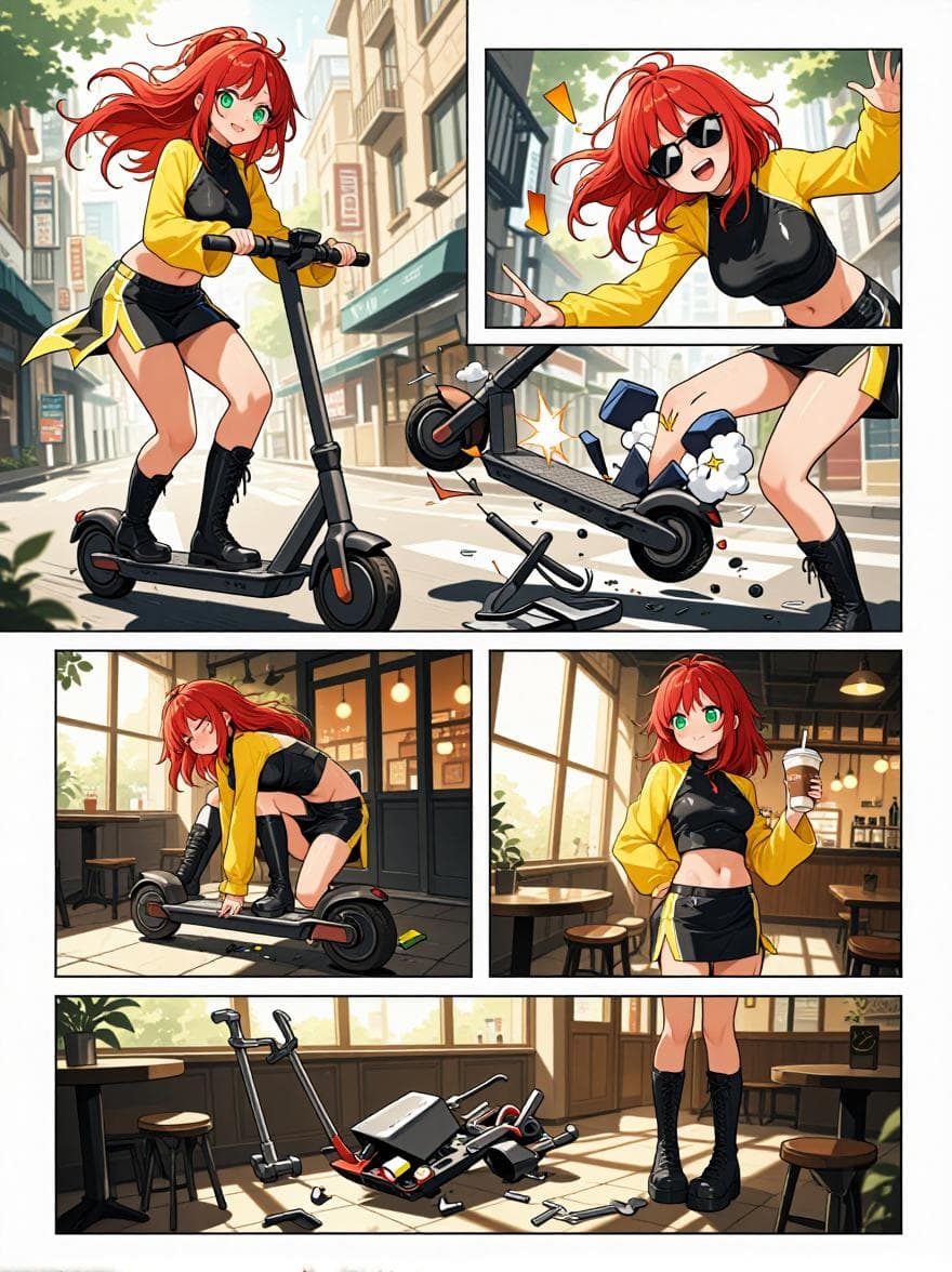 Sasha the anime barista is starting to think she’s actually cursed… first the bike broke, then the skateboard, and now even the scooter gave up on her 💀☕ how is she supposed to get to work now?